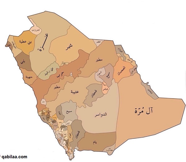 خريطة توزيع القبائل السعودية