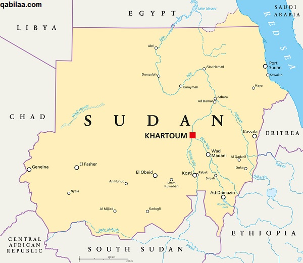 خريطة السودان بالمدن كاملة صماء