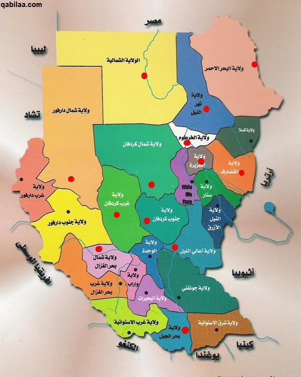 خريطة السودان بالمدن كاملة صماء