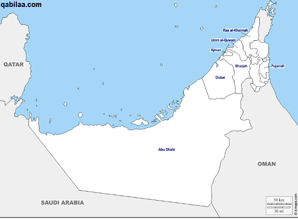 خريطة الإمارات بالمدن كاملة صماء